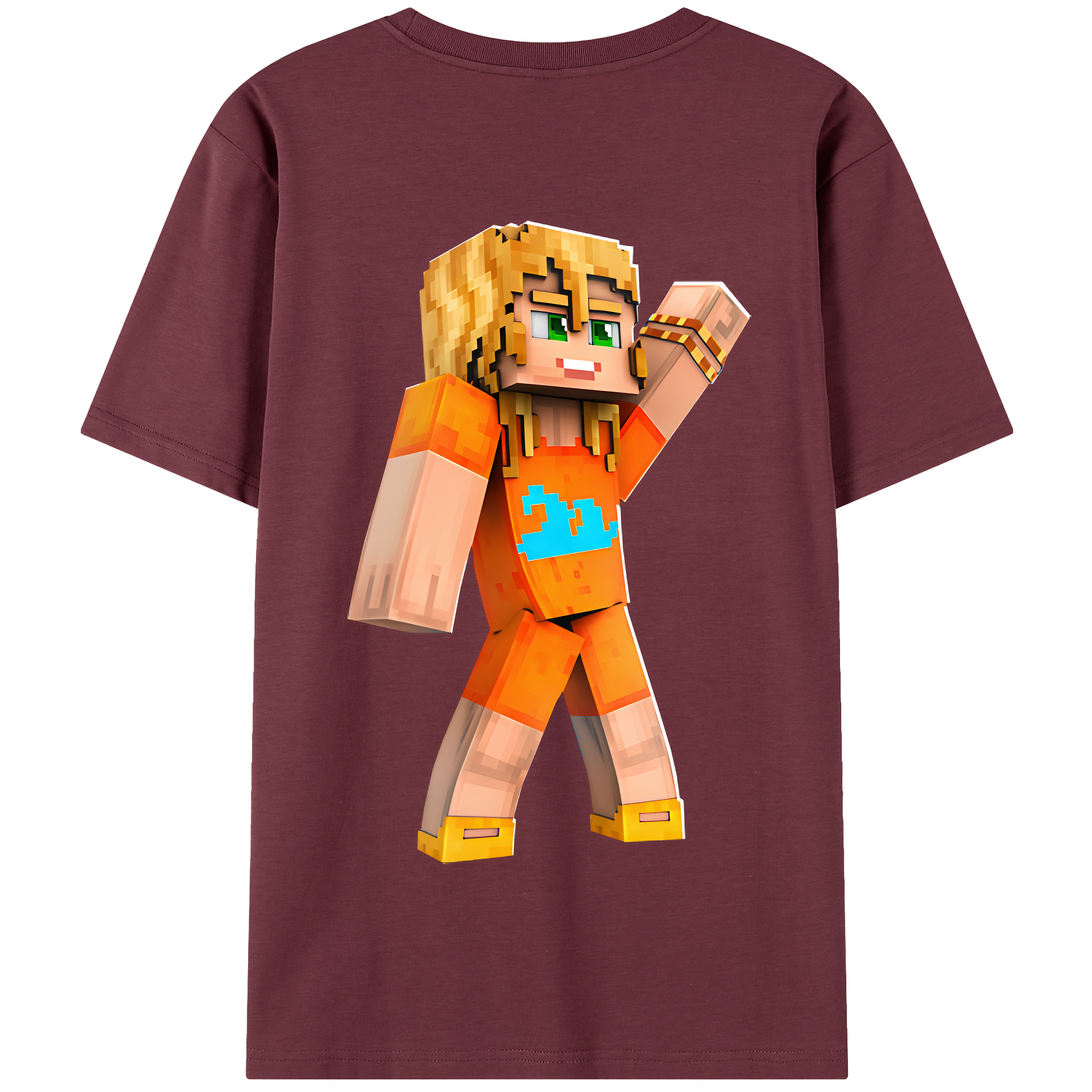 （画像用） マインクラフト ブロックの世界 Minecraft MC Block world 綿100％半袖Tシャツ（背面プリント）
